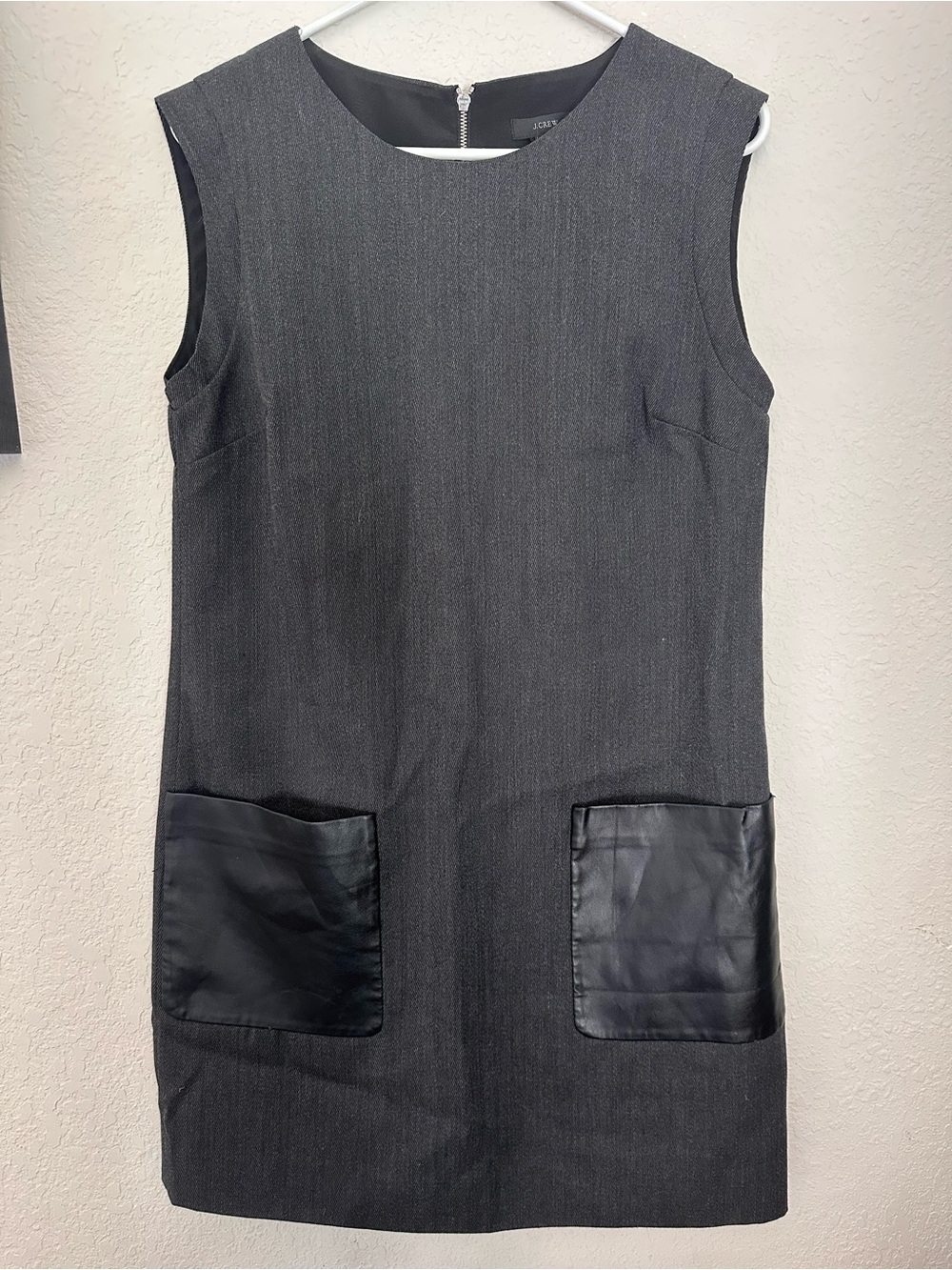 J. Crew Charcoal Gray Sleeveless Shift Dress with Black Pocket Accents